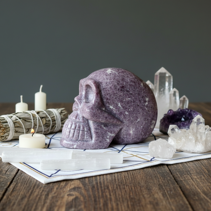 Lepidolite Skull Purple Crystal Spirit Master