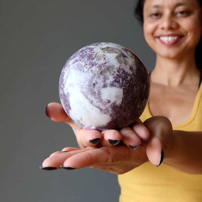 Lepidolite Sphere Lavender Purple White Quartz Crystal Ball