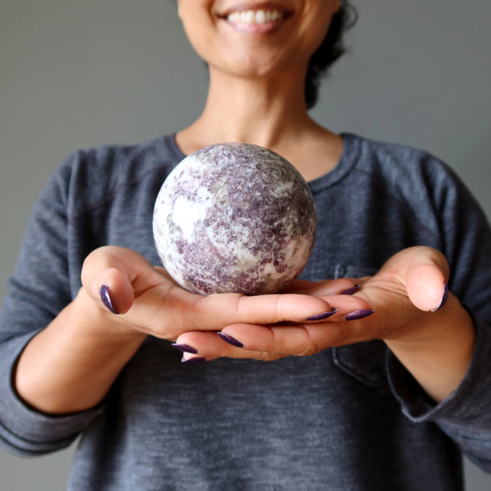 Lepidolite Sphere Lavender Purple White Quartz Crystal Ball
