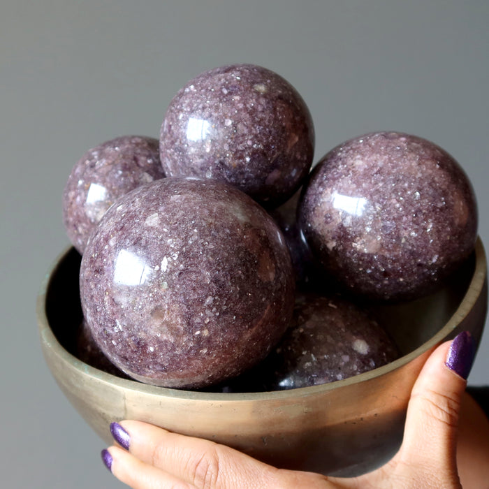 Lepidolite Sphere Bundle of 7 Charmed Purple Glitter Crystal Ball