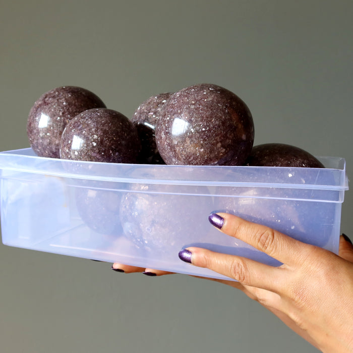 Lepidolite Sphere Bundle of 7 Charmed Purple Glitter Crystal Ball