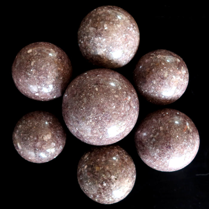 Lepidolite Sphere Bundle of 7 Charmed Purple Glitter Crystal Ball
