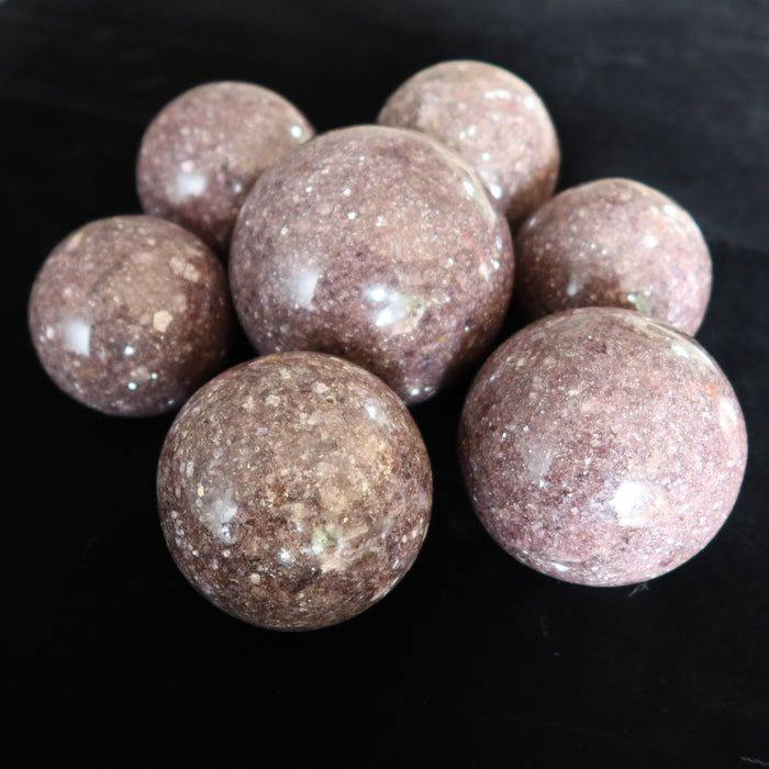 Lepidolite Sphere Bundle of 7 Charmed Purple Glitter Crystal Ball