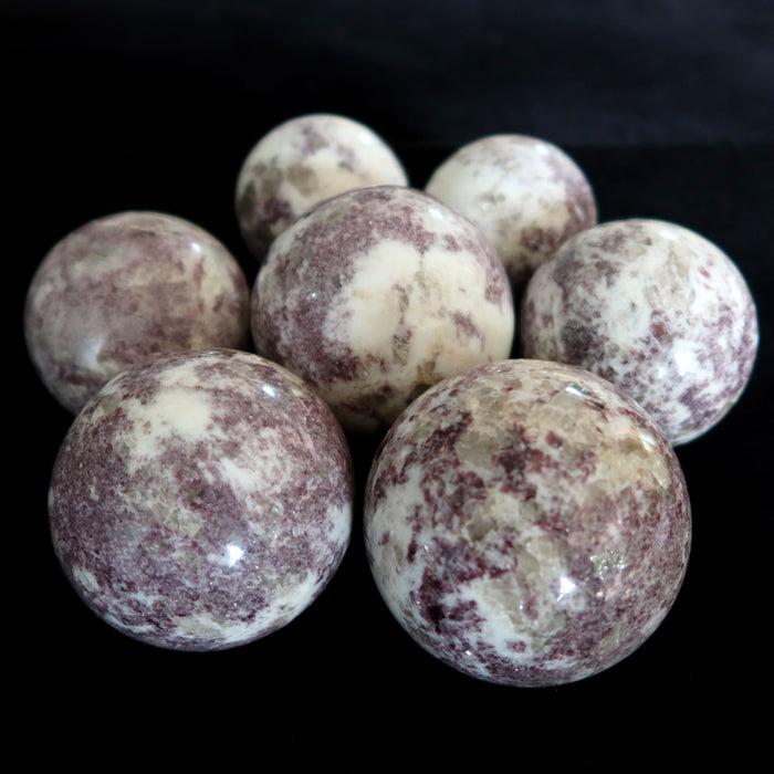 Lepidolite Sphere Bundle of 7 Purple White Quartz Crystal Balls