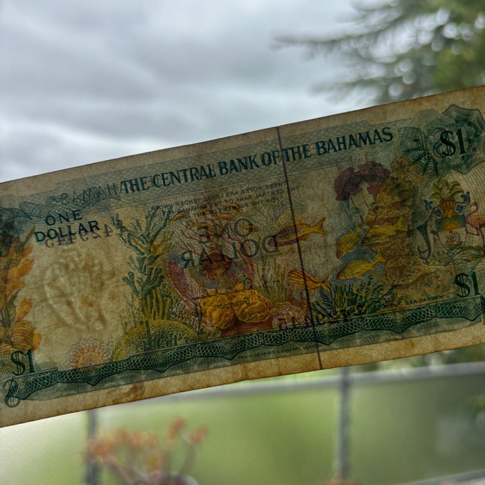 Vintage Banknote 1974 Bahamas Sea Garden Tropical Fish Queen Elizabeth Watermark