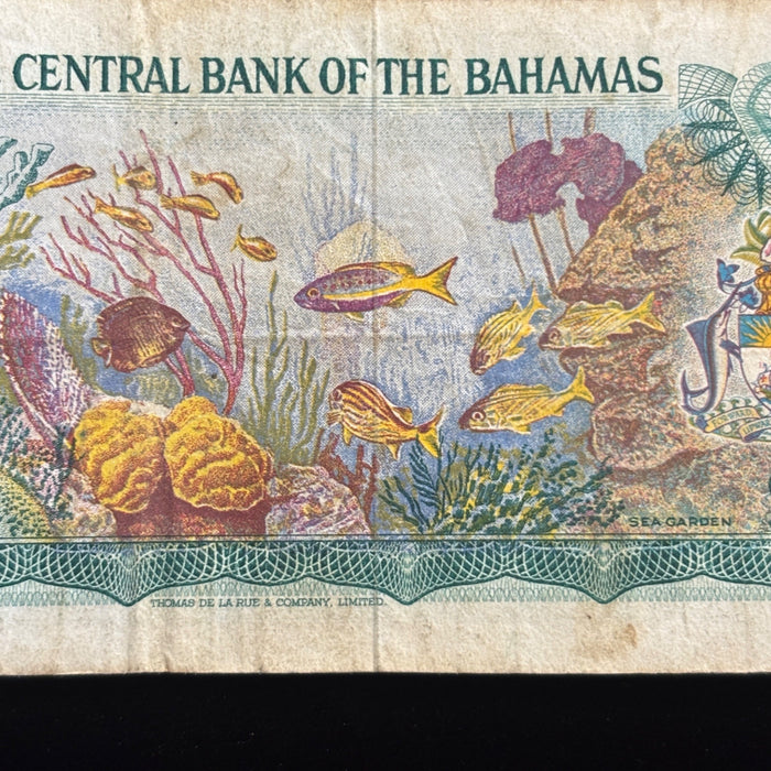 Vintage Banknote 1974 Bahamas Sea Garden Tropical Fish Queen Elizabeth Watermark