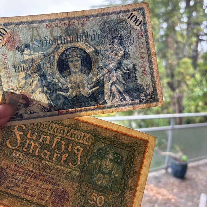 Antique Banknote Lot Imperial Germany 50, 100 Mark Old European Currency Art