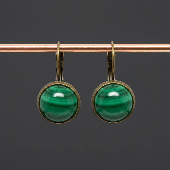 Malachite Leverback Earrings Lucky Green Stone