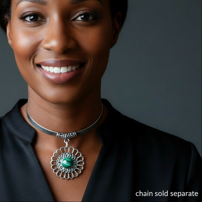 Malachite Pendant Flower Power Green Gemstone Silver