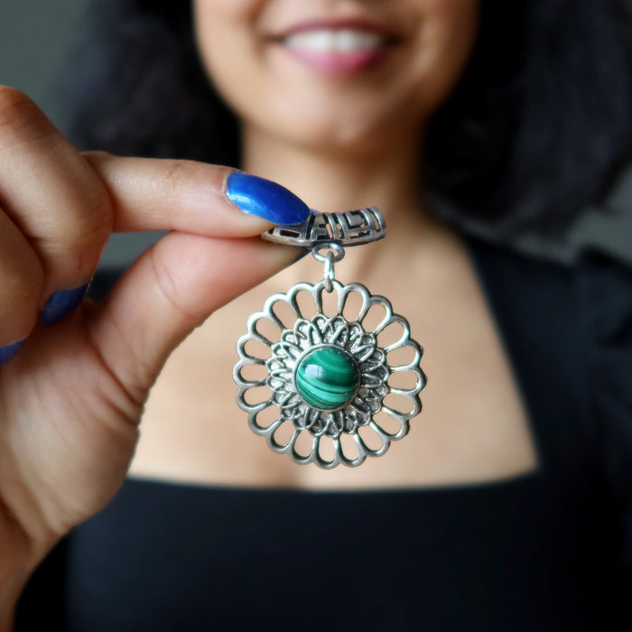malachite flower pendant