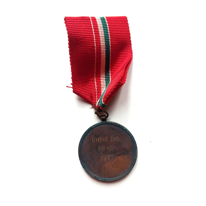 1971 Hungarian Youth Fencing Championship Medal Vintage Red Striped Ribbon