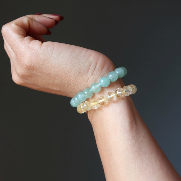 citrine and aventurine bracelet set on wrist