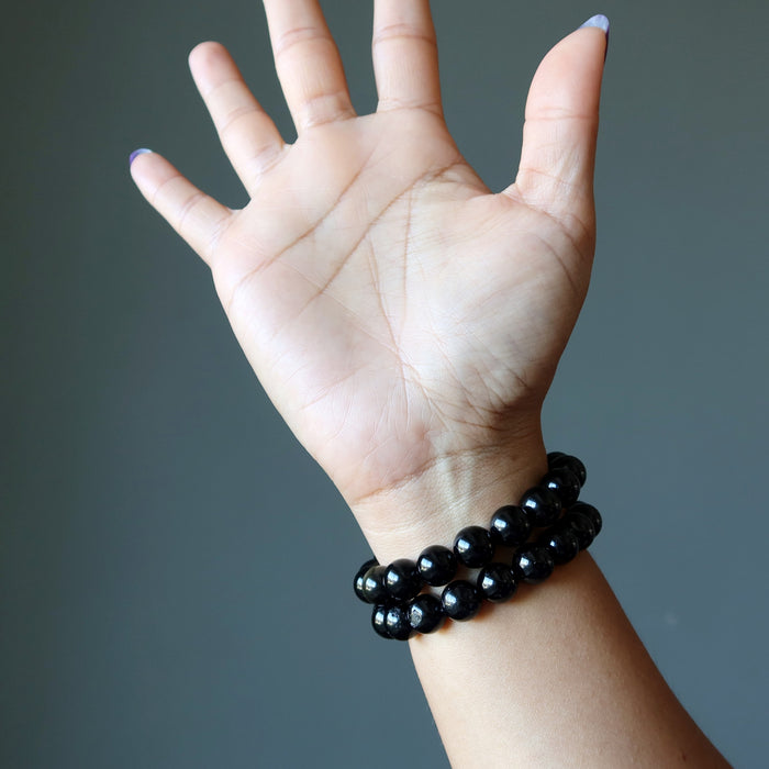 gold sheen obsidian and black tourmaline bracelet set