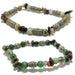 Two beaded bracelets with various colored beads on a white background
