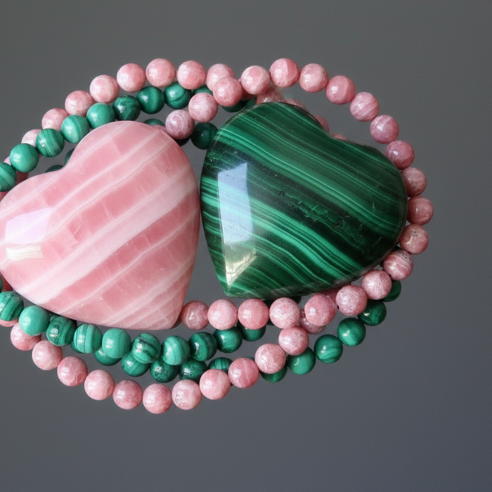 Soulmate Bracelet Set Malachite Rhodochrosite