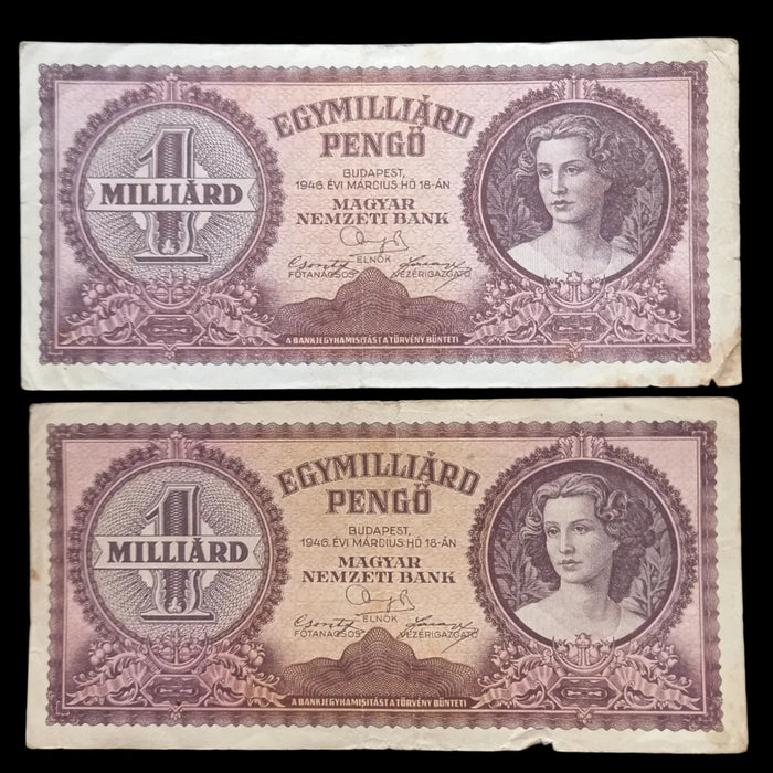 1946 Hungary Banknote 1 Billion Pengo Pair Post WWII Collectible Currency Gift