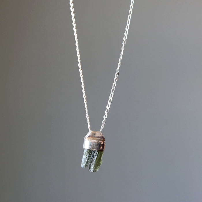 Moldavite Necklace Light of Aurora Gem Sterling