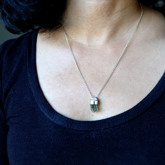 Moldavite Necklace Light of Aurora Gem Sterling