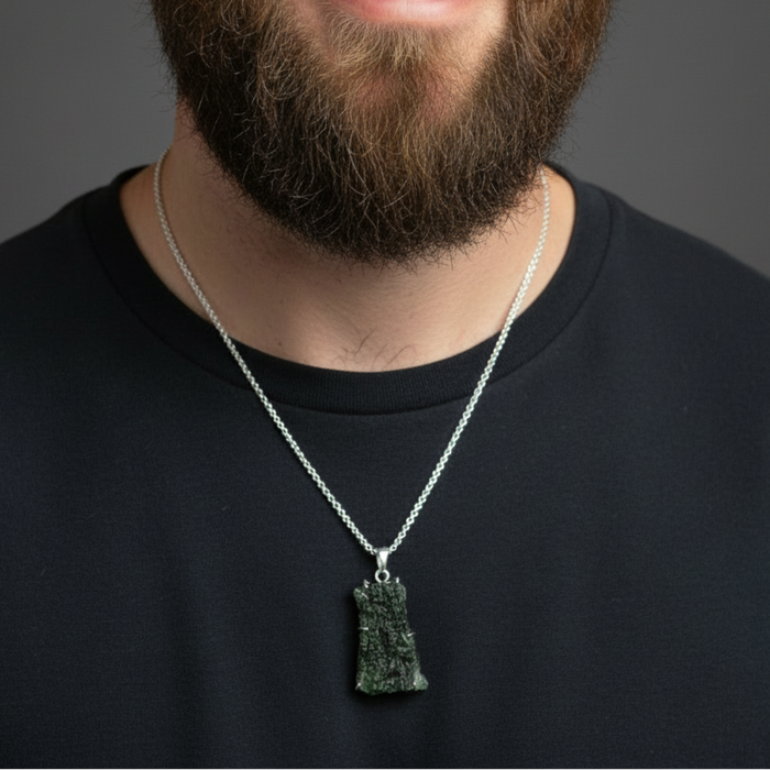 Moldavite Pendant Green Tektite Alien Sterling Silver