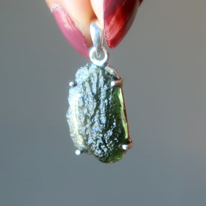 Moldavite Pendant Mini Monster Manifestation Sterling