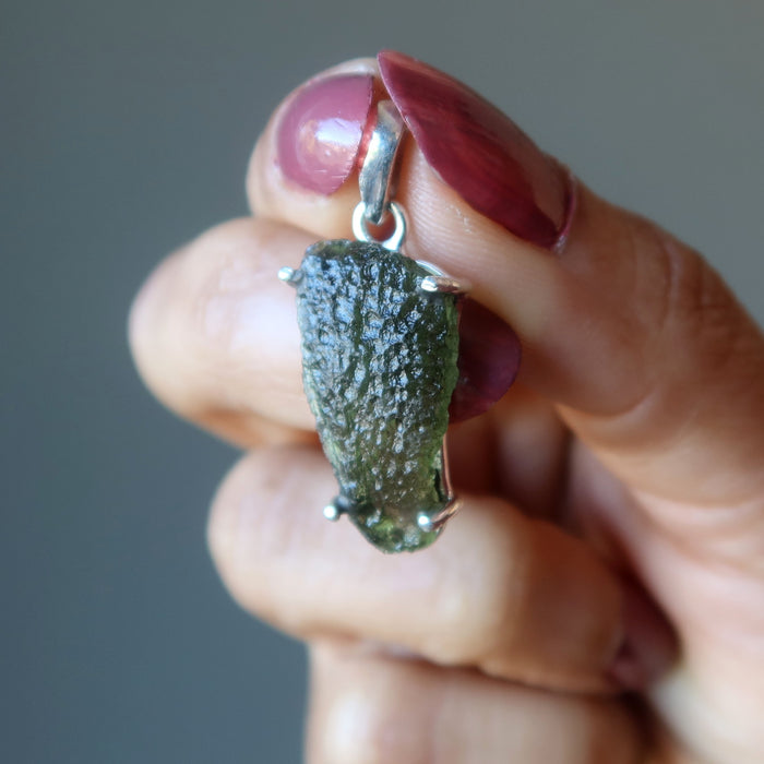 Moldavite Pendant Mini Monster Manifestation Sterling