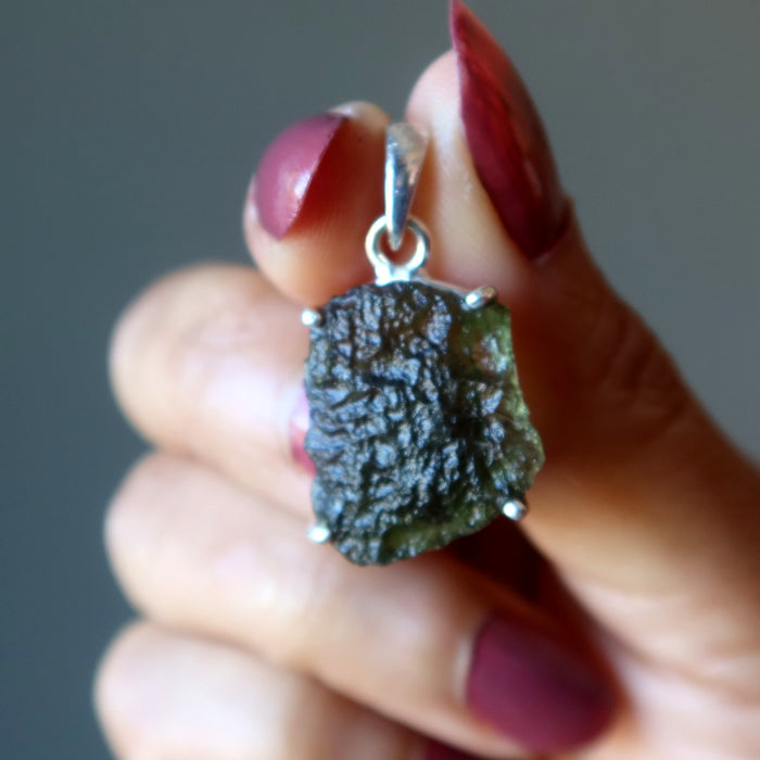 Moldavite Pendant Mini Monster Manifestation Sterling