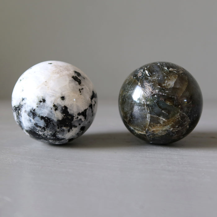 Moon Sphere Set Labradorite Moonstone Tourmaline Crystal Balls