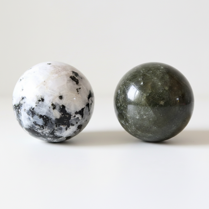 Moon Sphere Set Labradorite Moonstone Tourmaline Crystal Balls