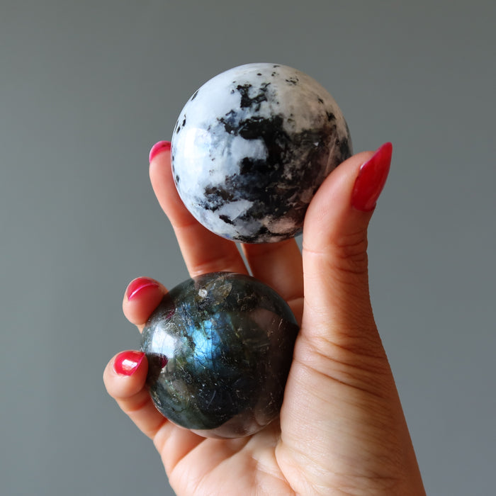 Moon Sphere Set Labradorite Moonstone Tourmaline Crystal Balls
