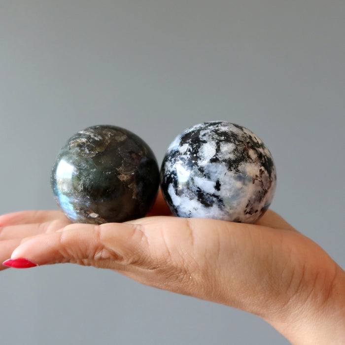 Moon Sphere Set Labradorite Moonstone Tourmaline Crystal Balls