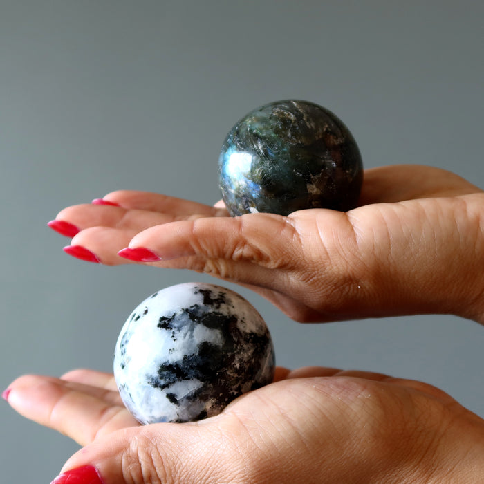 Moon Sphere Set Labradorite Moonstone Tourmaline Crystal Balls
