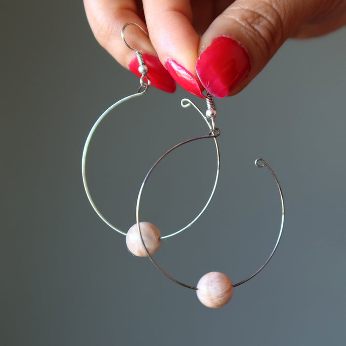 Peach Moonstone Earrings Timeless Moon Half Hoops