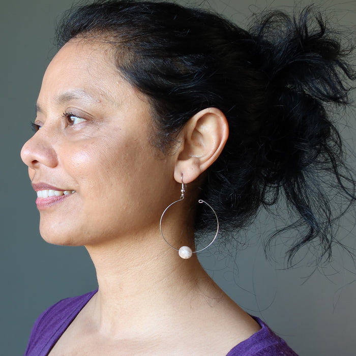 Peach Moonstone Earrings Timeless Moon Half Hoops