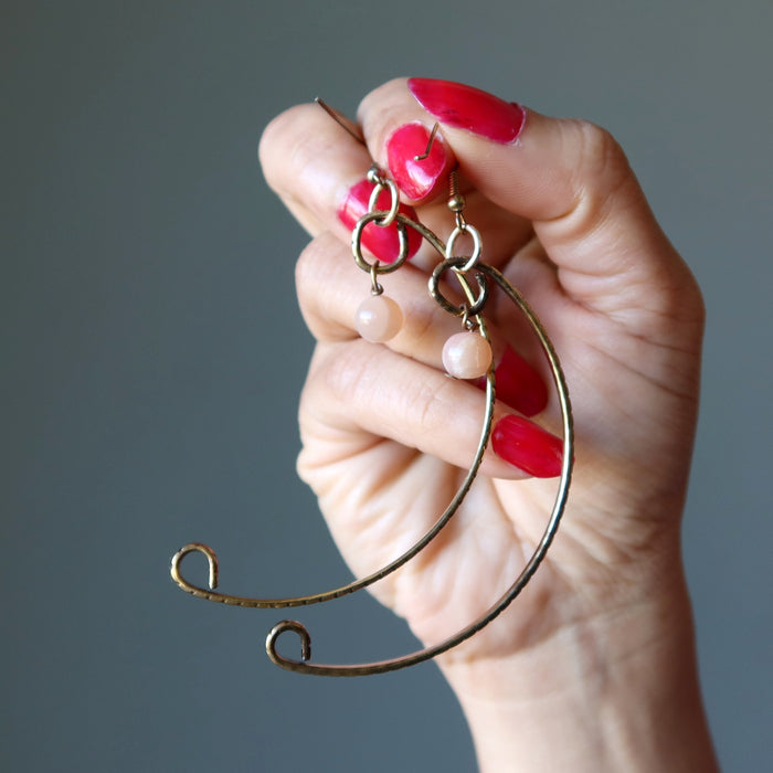 Peach Moonstone Earrings Stellar Sophistication Gold Curves