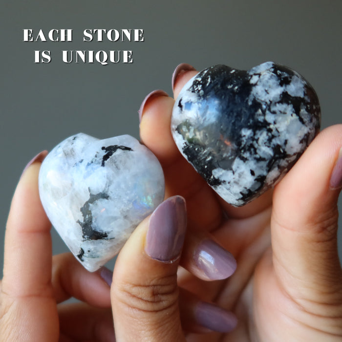 two rainbow moonstone tourmaline hearts