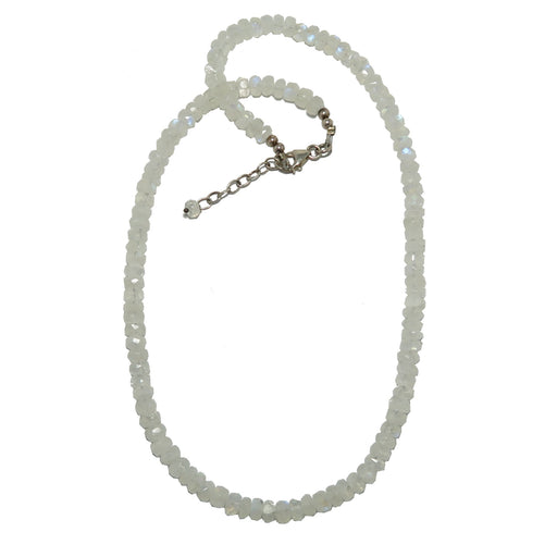 Rainbow Moonstone necklace with small beads on a white background
