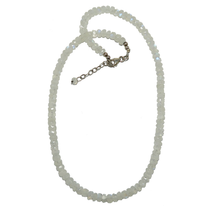 Rainbow Moonstone necklace with small beads on a white background