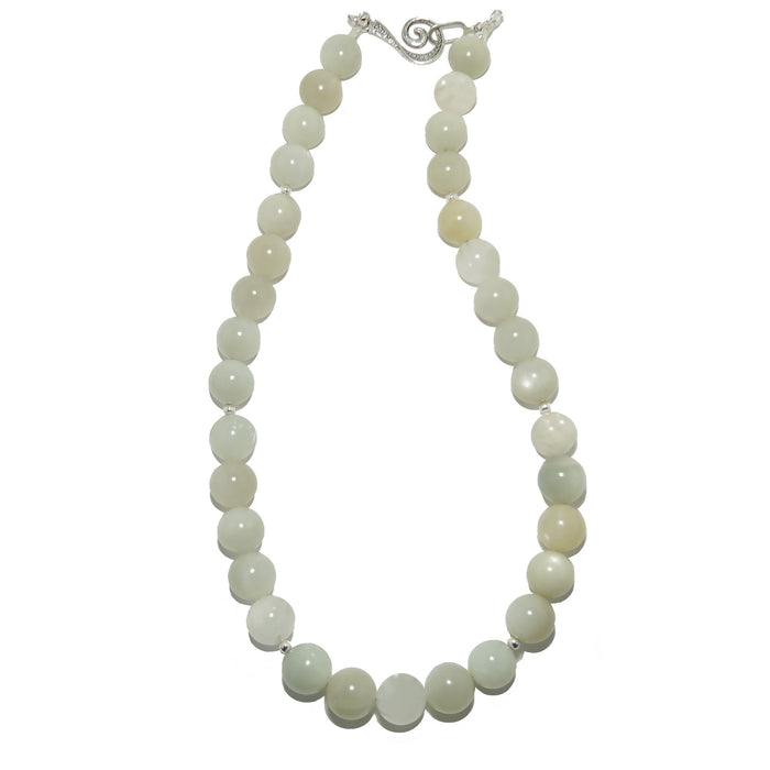 White Moonstone Necklace with light-colored beads on a white background
