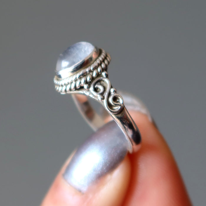 side view rainbow moonstone sterling silver ring