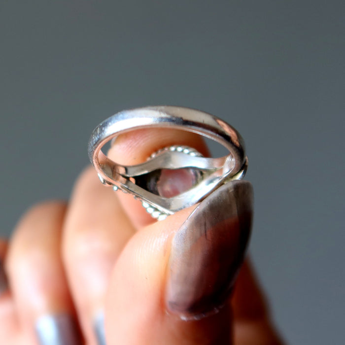 back of rainbow moonstone sterling silver ring
