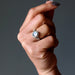 rainbow moonstone sterling silver ring on hand
