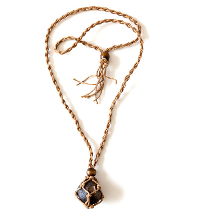 Moqui Marble Necklace Macrame Wise Brown Shaman Stone