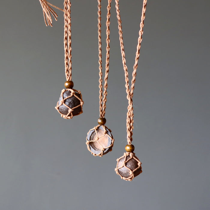 Moqui Marble Necklace Macrame Wise Brown Shaman Stone