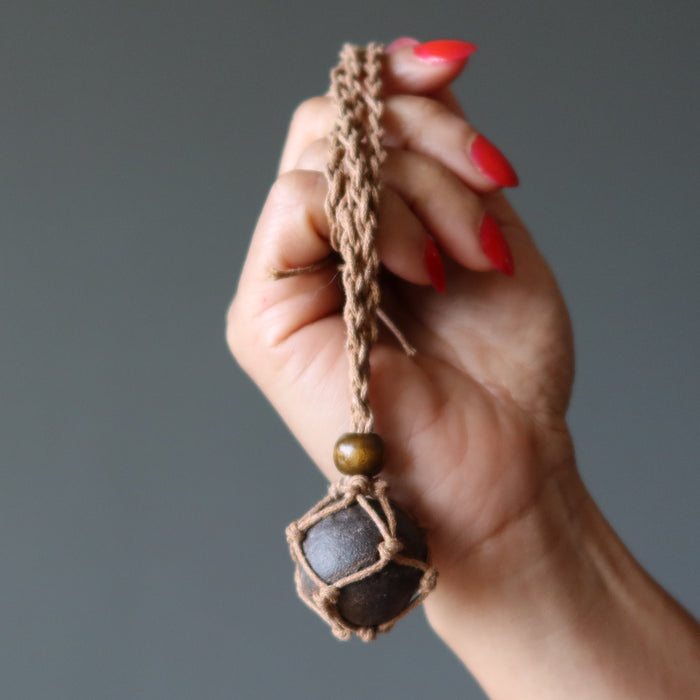 Moqui Marble Necklace Macrame Wise Brown Shaman Stone