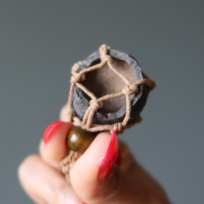 Moqui Marble Necklace Macrame Wise Brown Shaman Stone