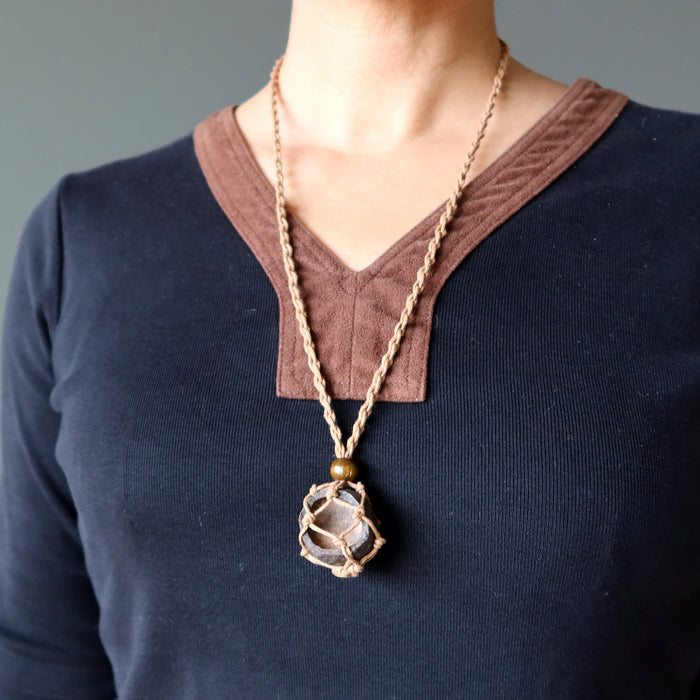 Moqui Marble Necklace Macrame Wise Brown Shaman Stone