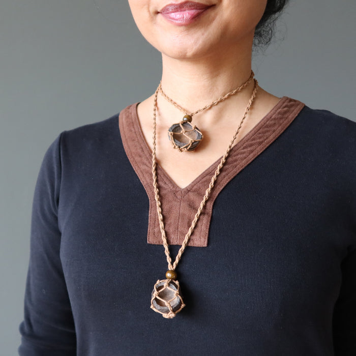 Moqui Marble Necklace Macrame Wise Brown Shaman Stone