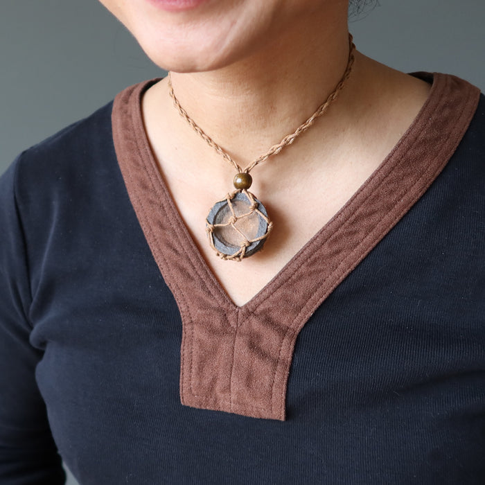 Moqui Marble Necklace Macrame Wise Brown Shaman Stone