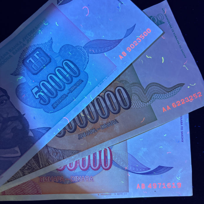 Vintage Banknote Lot Yugoslavia Hyperinflation 50K 5M 50M Dinara UV Verified Set