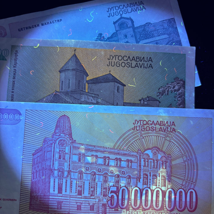 Vintage Banknote Lot Yugoslavia Hyperinflation 50K 5M 50M Dinara UV Verified Set